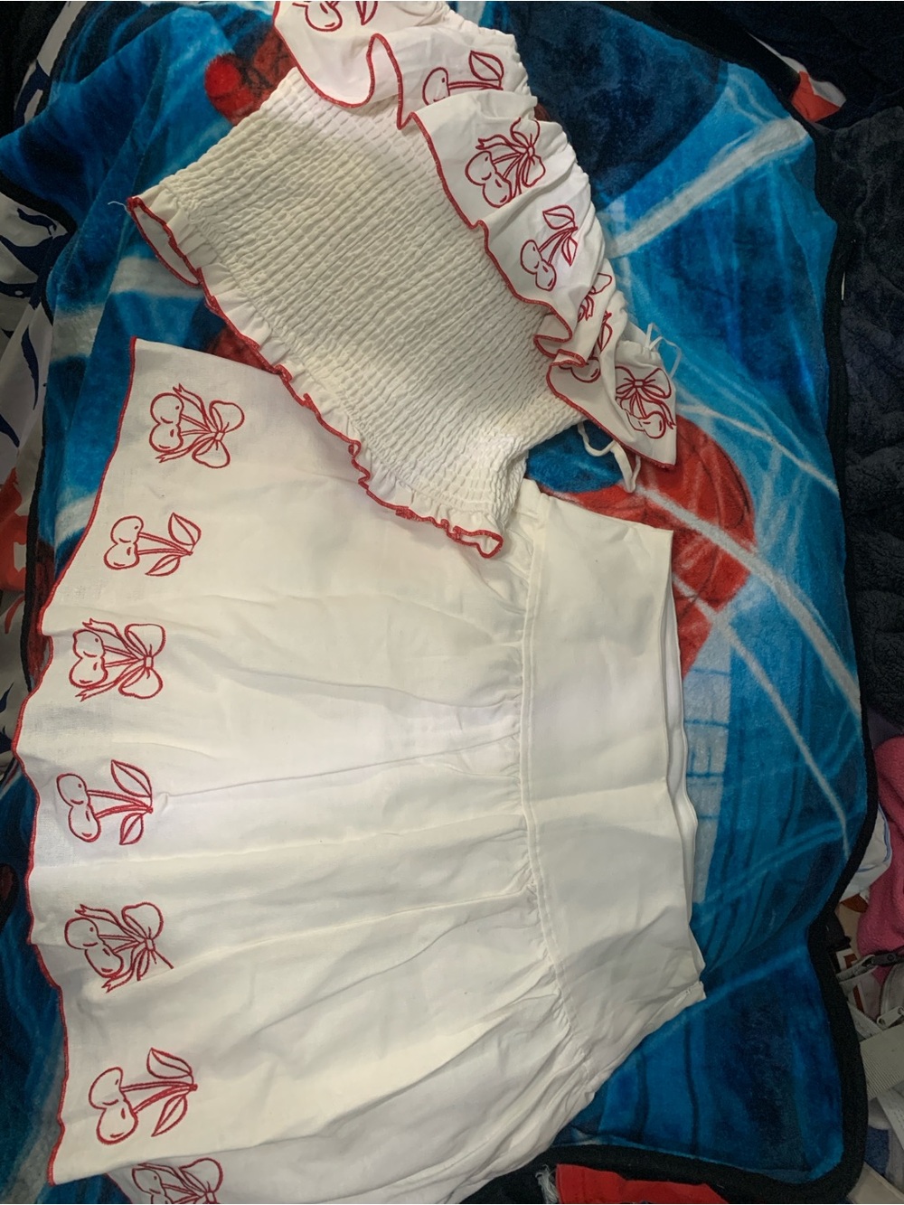 Women’s White Two-Piece Cherry-Trim Set